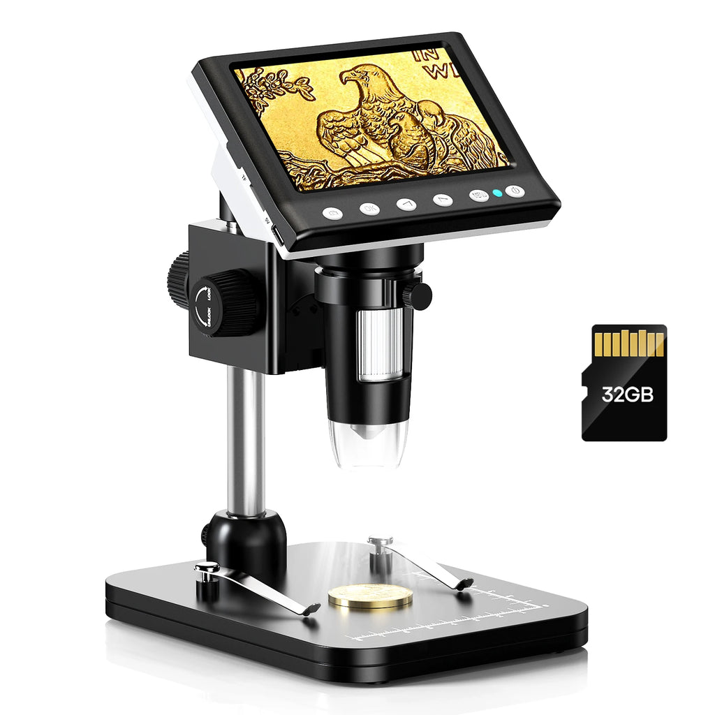 Hayve 4.3'' Digital Microscope 1000X Coin Microscope 1080P Video Microscope for Adult Soldering Microscope With 8 LEDs , PC View Shopifynow