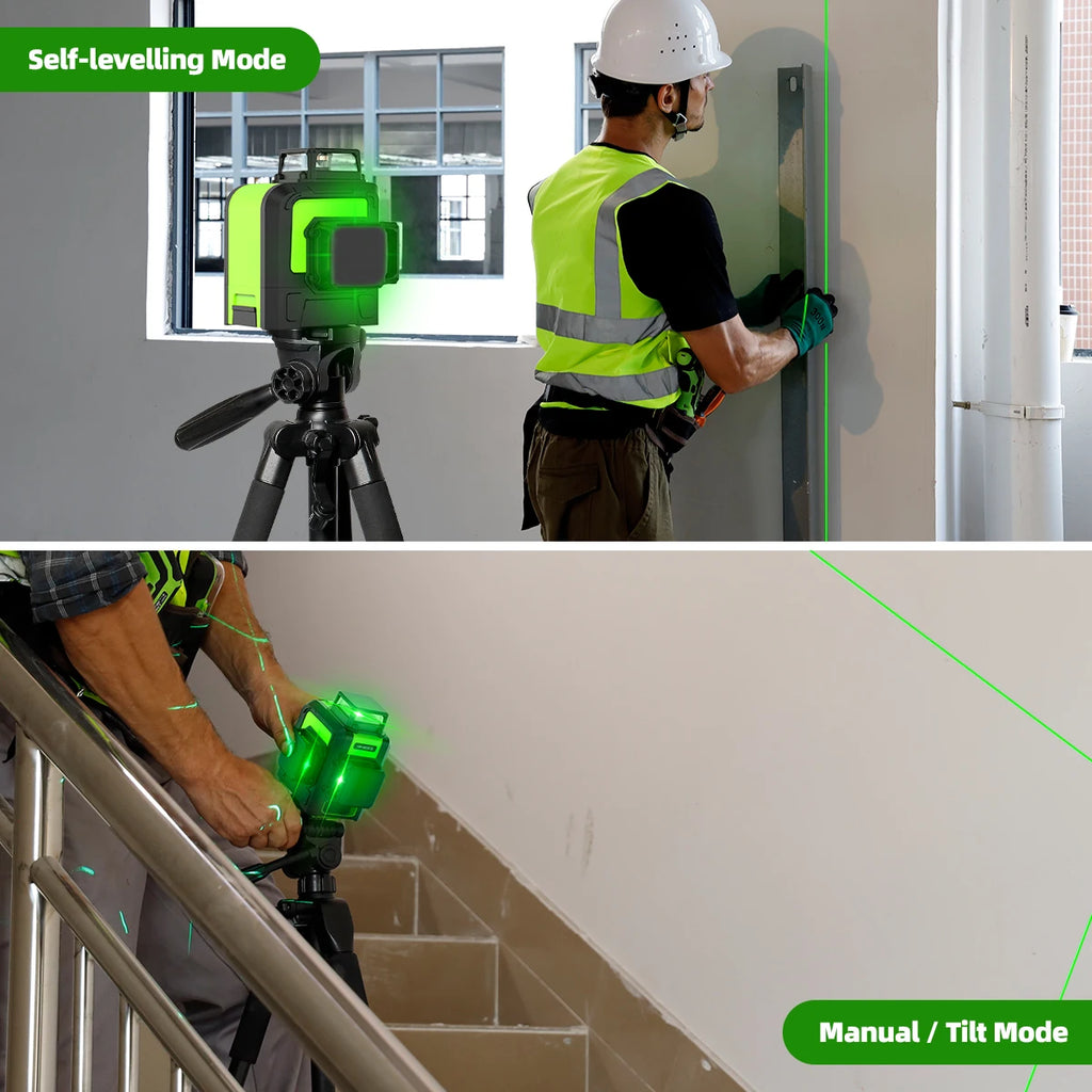 Huepar 903CG Set 12 3D Cross Lines Laser Level Osram Green Laser Beam Self-Leveling 360 Vertical Horizontal with Receiver Tripod - Shopifynow