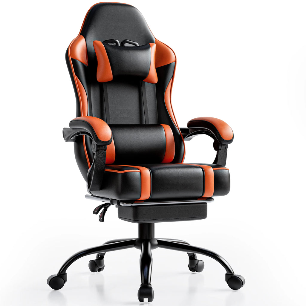 Gaming Chair with Footrest, PU Leather Video Game Chairs for Adults, Reclining Gamer Chair Office Desk Chair - Shopifynow
