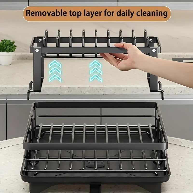 Double-tier extendable dish drainer, suitable for kitchen worktops as a large-capacity utensil rack and draining board. Shopifynow