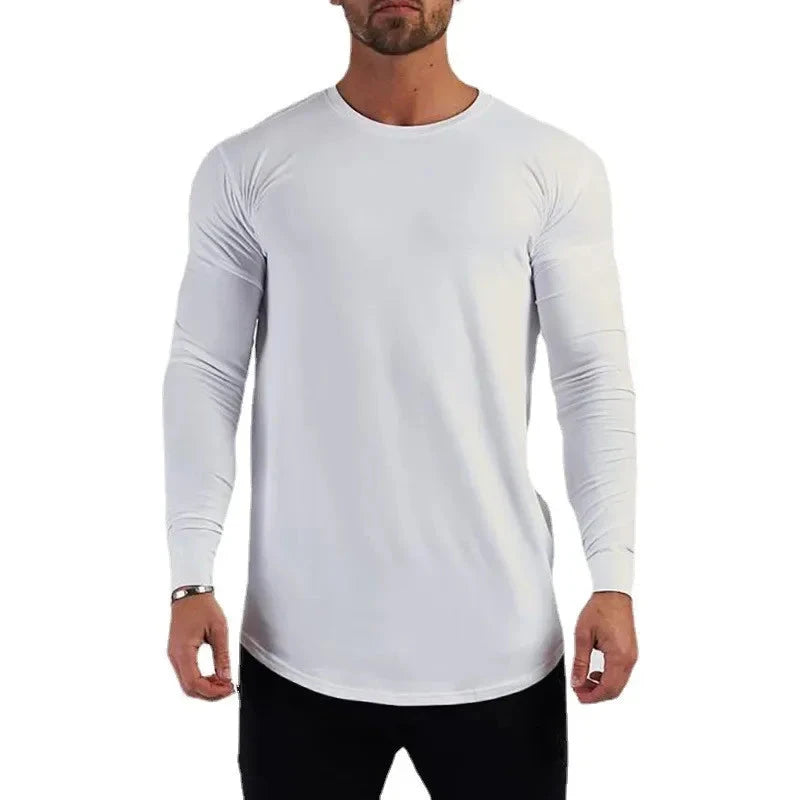 Plain Cotton Breathable Long Sleeve Clothing Gym Fitness Bodybuilding Sport T-shirts Mens Workout Casual Slim Fit Autumn Shirts Shopifynow