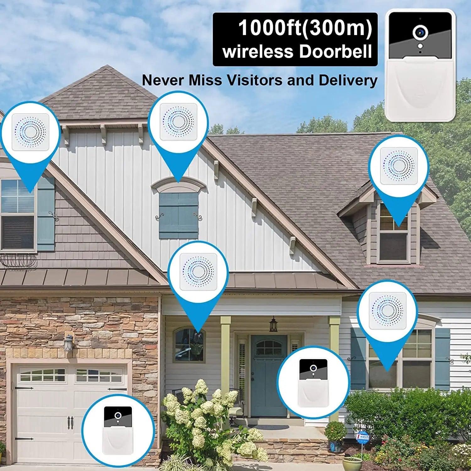 Doorbell Smart Home Door Bell Wireless Rechargeable Battery Outdoor HD Camera Two Way Audio Visual phone monitoring Doorbell Shopifynow