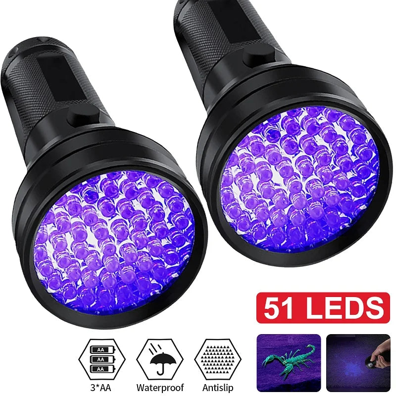 395nm UV Flashlight Black Light Waterproof 51 LED Flashlight Set with AA Battery for Home & Hotel Inspection Pet Urine Detector Shopifynow