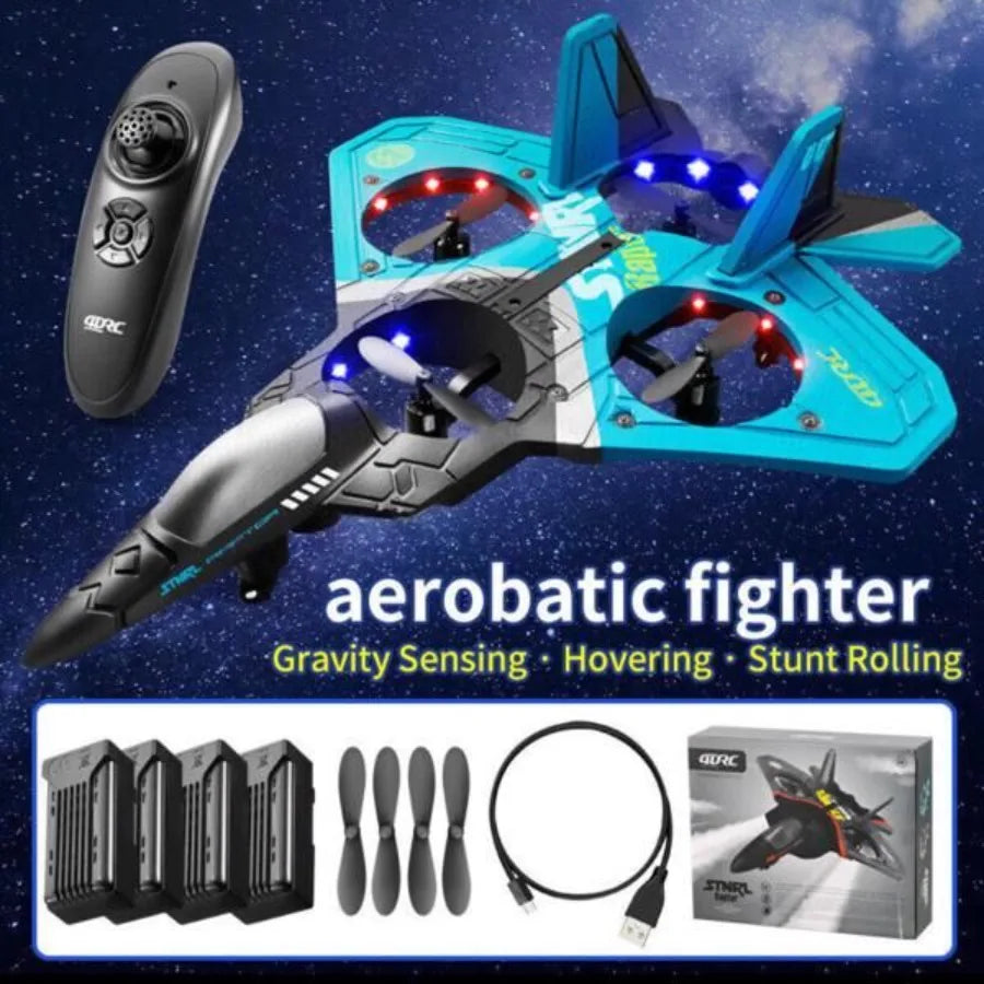 4DRC Remote Control Plane 2.4Ghz Foam RC Airplanes Helicopter Quadcopter Spinning Drone with Cool Light Gifts for Adults.Logist