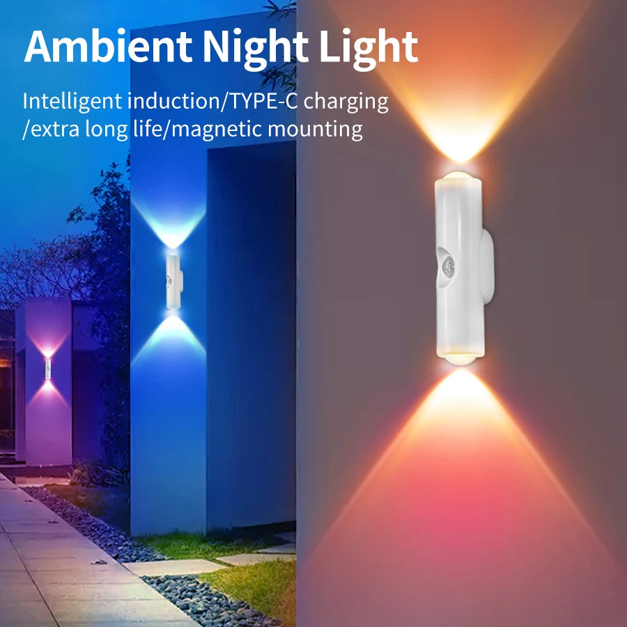 Magnetic Rechargeable Led Night Light RGB Sunset Lamp Wireless Wall Lamp with Motion Sensor for Stair Cabinet Hallway Room Decor