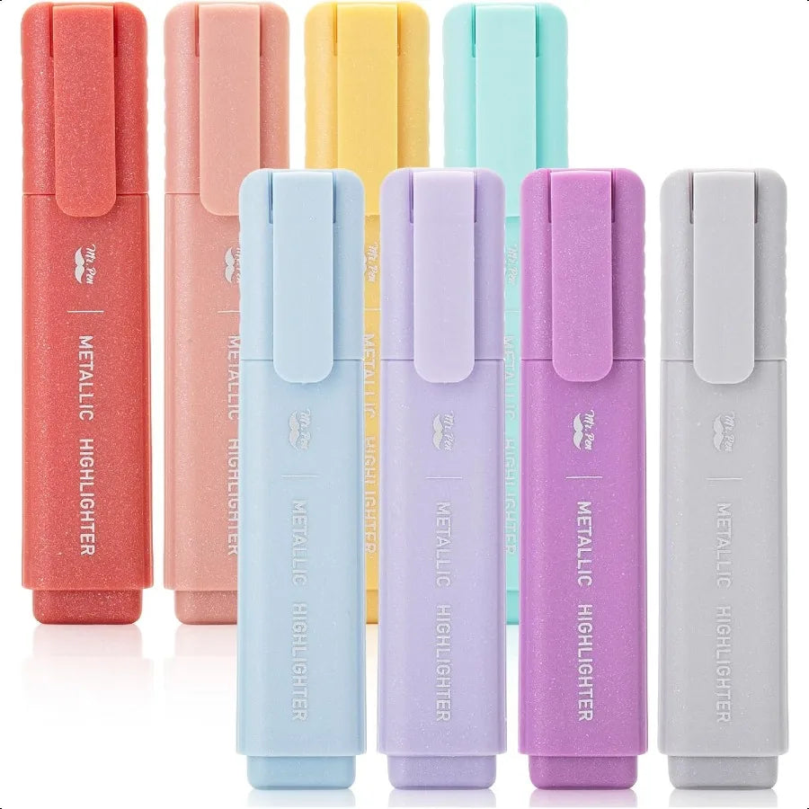 Glitter Highlighters 8Pack Metallic Colors Chisel Tip Aesthetic Highlighters Cute Highlighters for School Highlighters Aestheti
