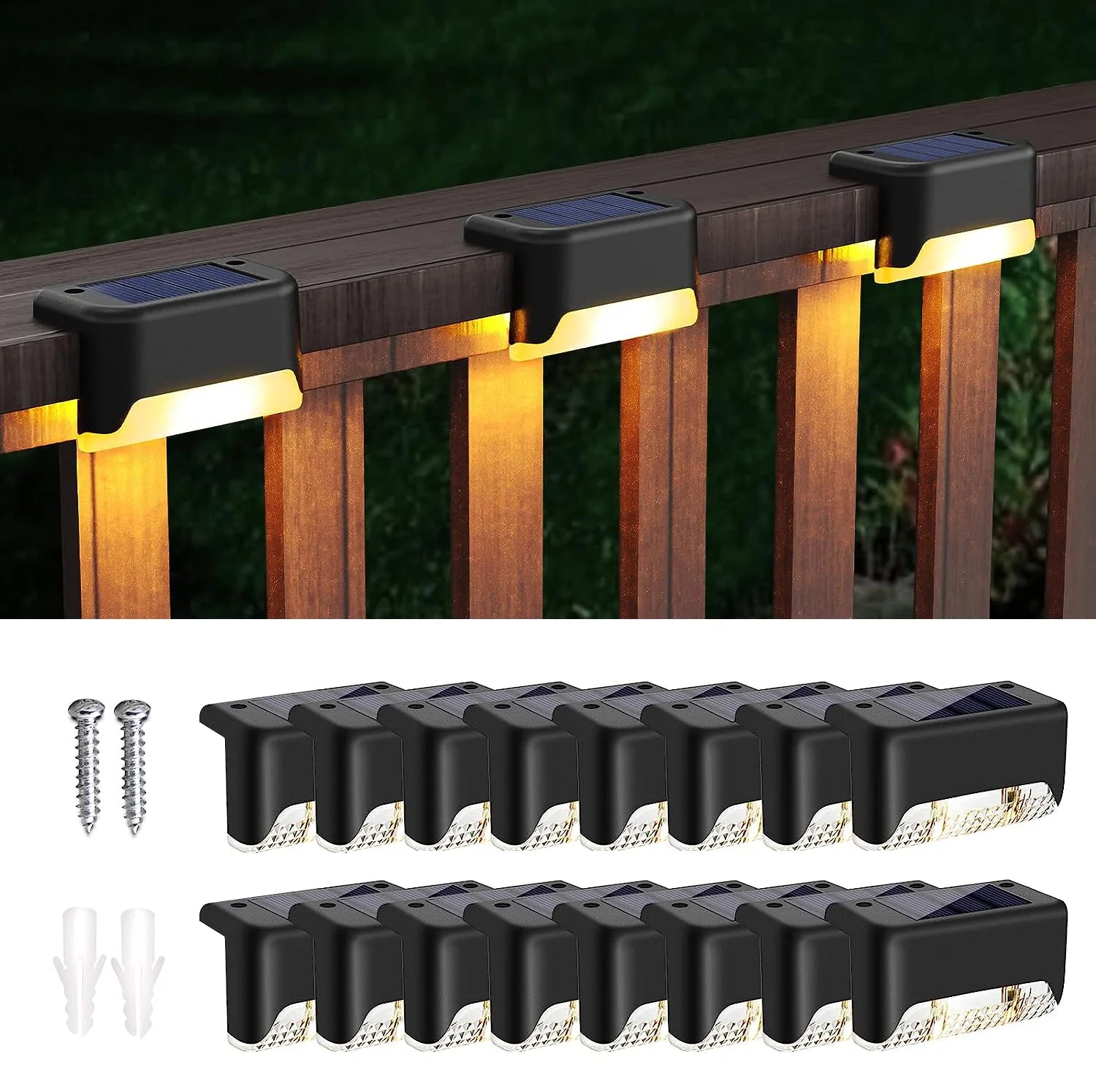 16-Pack Outdoor Solar Deck Lamp For Outdoor Stairs, Steps, Fences, Yards, Patios And Paths LED Light (Warm White) Shopifynow