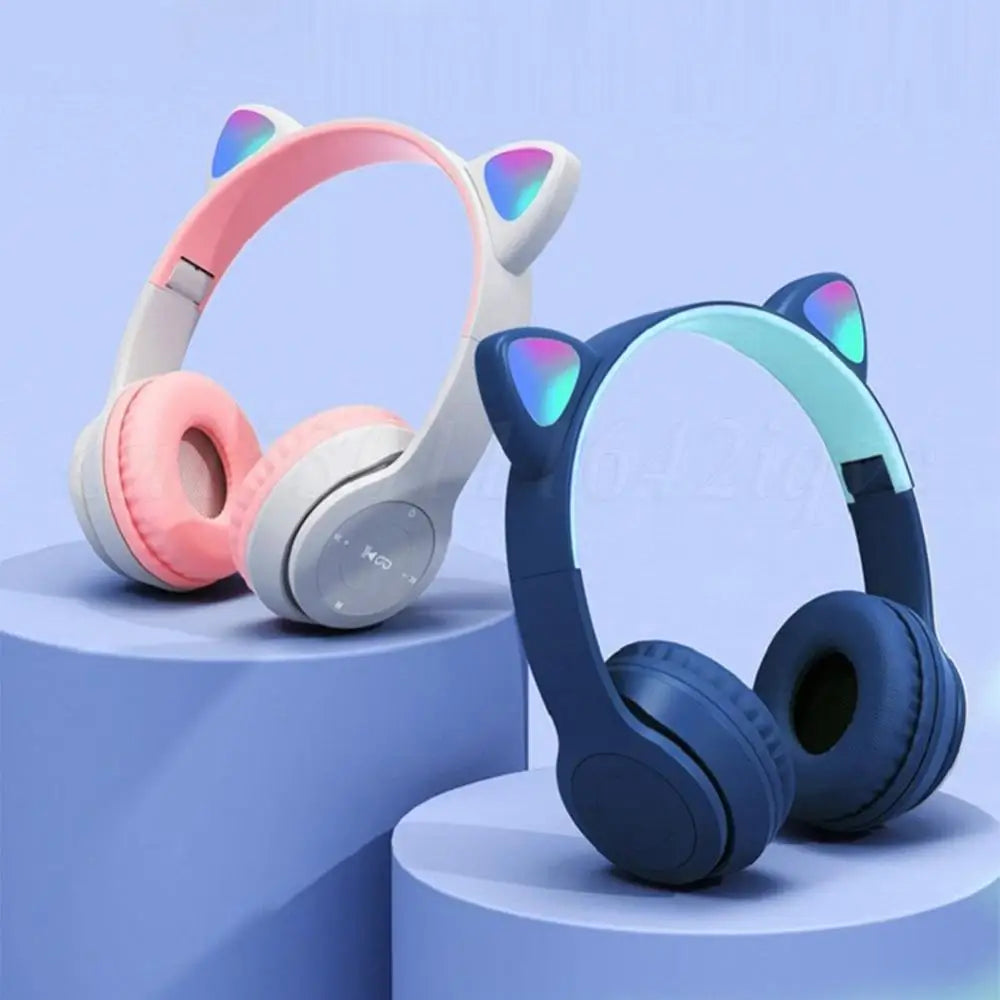Wireless Headphones Cat Ear Gaming Headset Glow Light Bluetooth-Compatible Helmets Cute Over-Ear Headsets for Kids and Adult Shopifynow