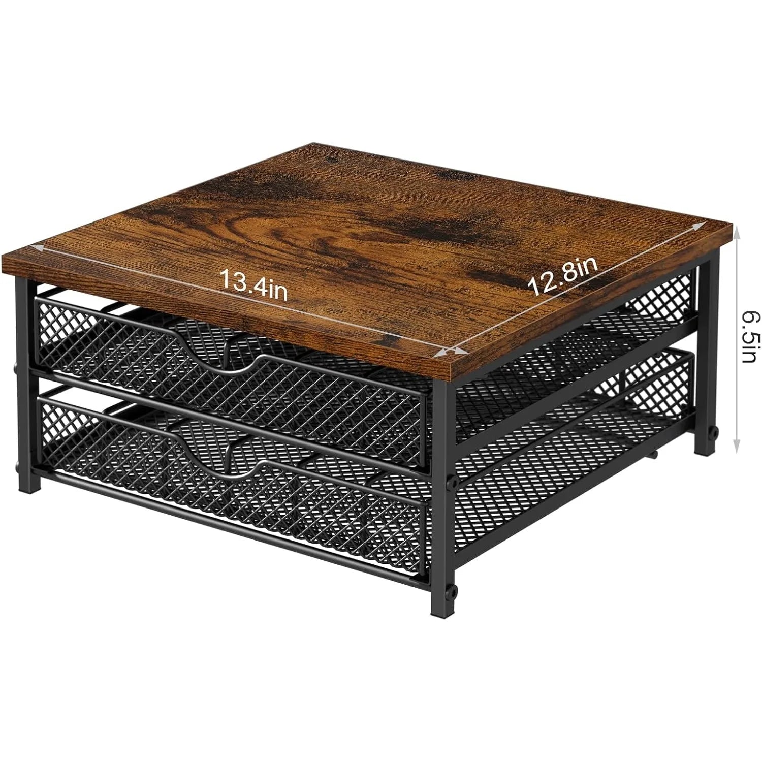 2-Tier 72-Cap Coffee Pod Organizer | Industrial Brown/Black Drawer w/ Baskets | Space-Saving K-Cup Storage Shopifynow