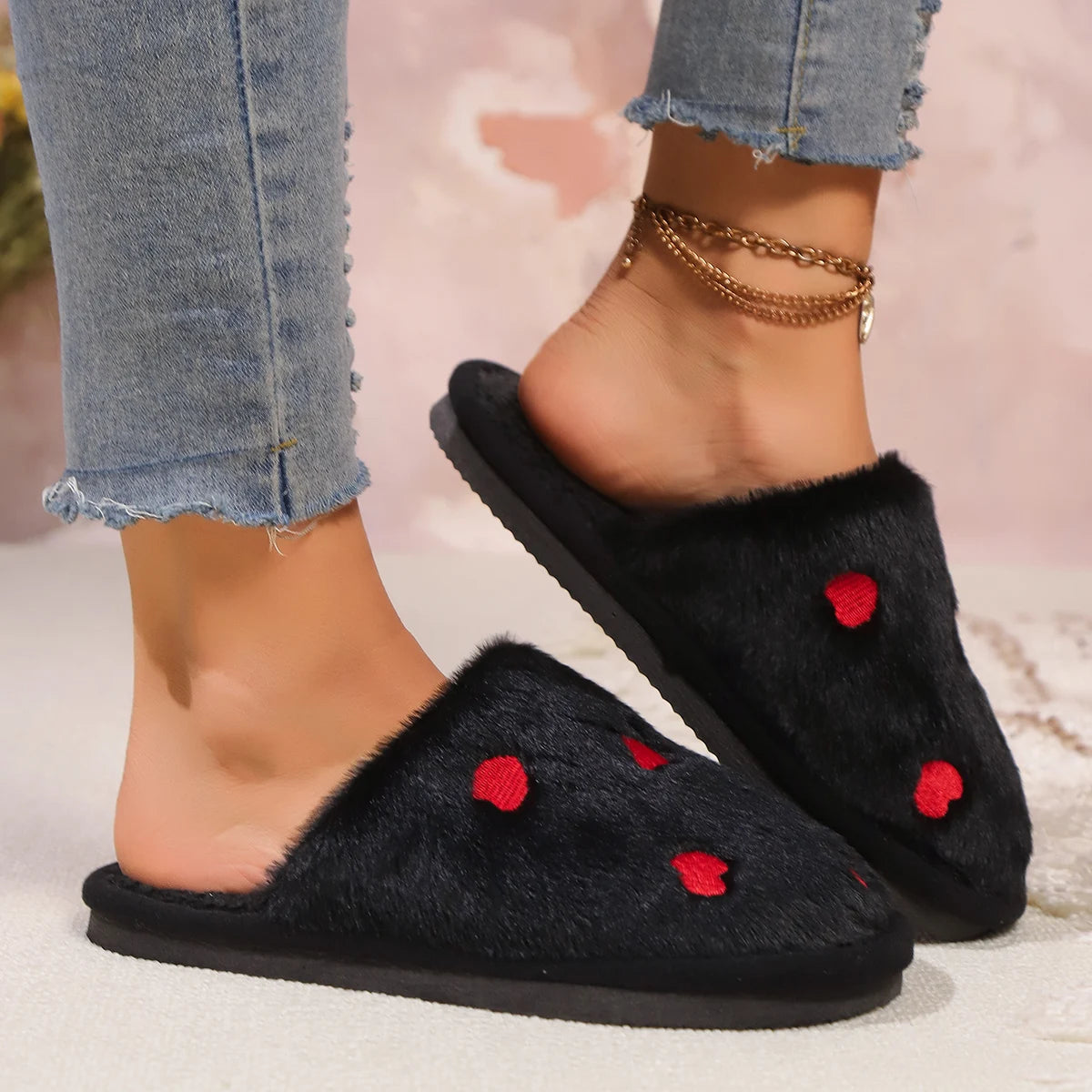 High Quality Women Heart Fleece Slippers Winter Home Fur Fuzzy Memory Foam Shoes Female Indoor Sweet Slides Cozy Cute Footwear Shopifynow