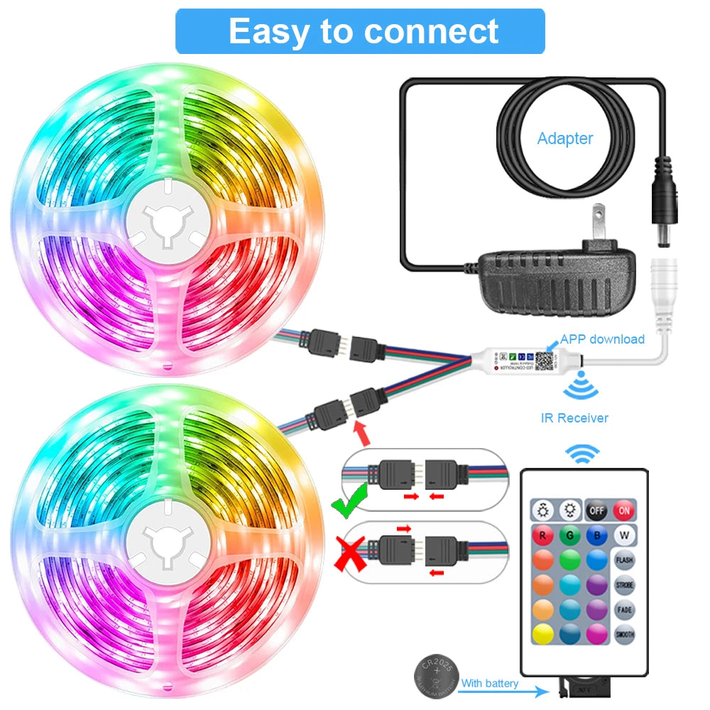 LED Strip Lights RGB 5050 LED Strips Bluetooth APP Control Color Changing DC 12V 30LEDS/M Per Meter For Bedroom Room Kitchen Bar Shopifynow