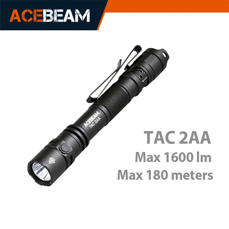 ACEBEAM TAC 2AA LED flashlight 1600 lumen 181 meters portable EDC flashlight USB-C rechargeable battery double buttons torch - Shopifynow