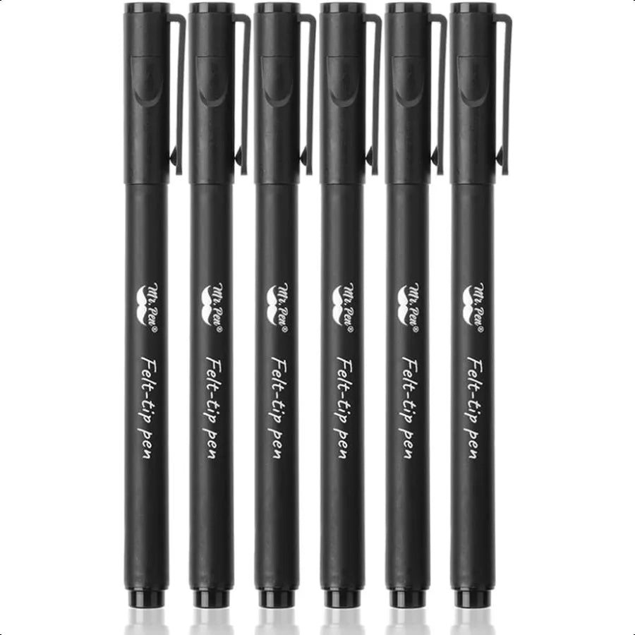 Black Felt Tip Pens Fine Point Pens Black Pack of 6 Fast Dry No Smear  Markers