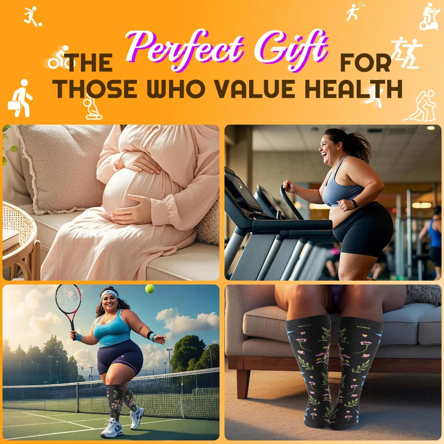 3 Pairs Extra Wide Plus Size Compression Socks for Women and Women Mid-Calf Sports Socks for Running, Cycling, and Travel Shopifynow