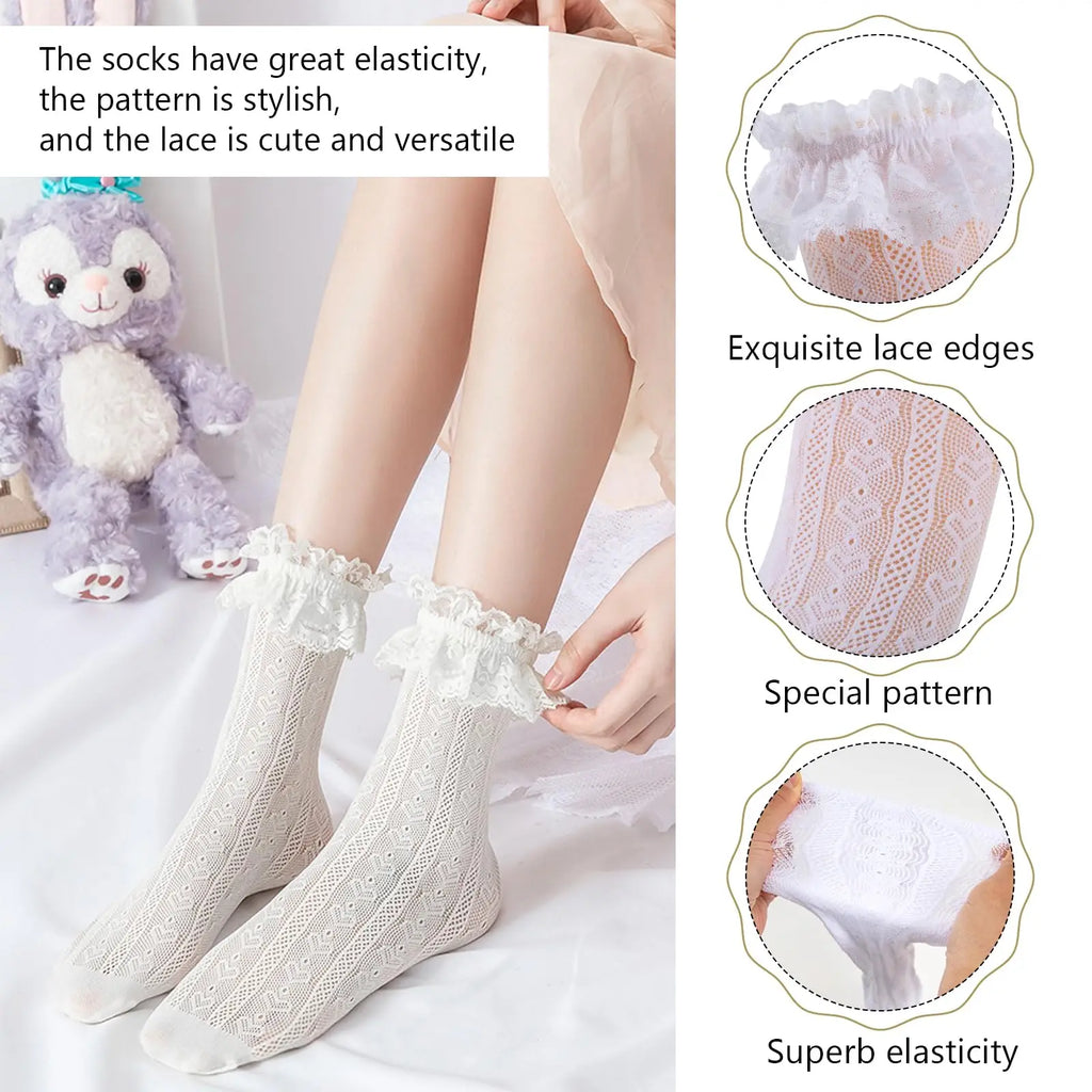 4/8 Pairs Women's Elegant Lace Socks with Ruffles, Frills & Geometric Patterns - Hollow Mesh Lolita Style Stockings, Cute Socks Shopifynow