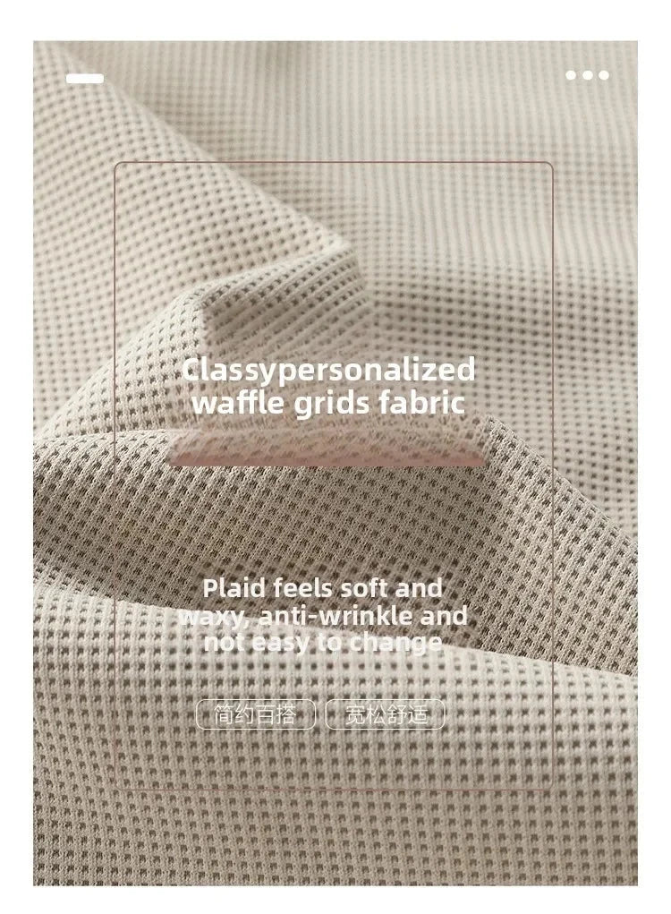 Spring and Autumn New Men Henley neck T Shirt Long Sleeve Casual  Solid color T-Shirt Fashion Waffle Fake two-piece Sweatshirts Shopifynow