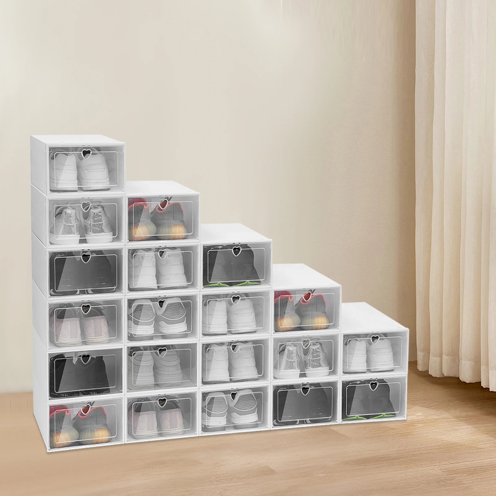 20PCS Stackable Shoe Storage Box W/Flip-Up Door - Space Saving Clear Plastic Organizer for Home Dorm Apartment - Shopifynow
