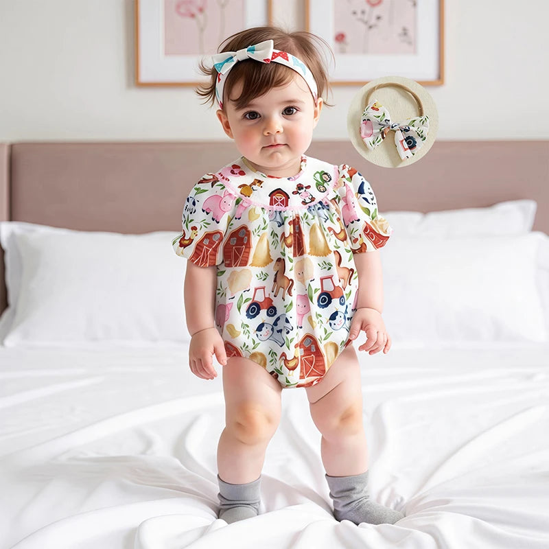 Adorable Toddler Floral Print Sleeveless Romper with Matching Bow Headband Set for Summer Outings and Playdates Shopifynow