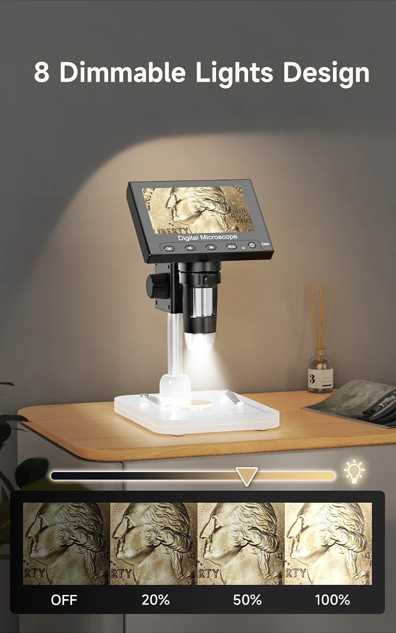 Hayve DM4 Digital Microscope with 4.3 inch IPS Screen 1000X Coin Microscope with 8 LEDs, Compatible with Windows 8GB including Shopifynow
