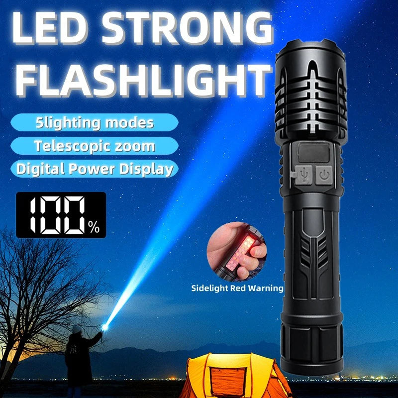 High Lumen Waterproof Tactical Flashlight - 5 Modes, Rechargeable, High Brightness, Durable ABS for Outdoor, Camping, Emergency Shopifynow