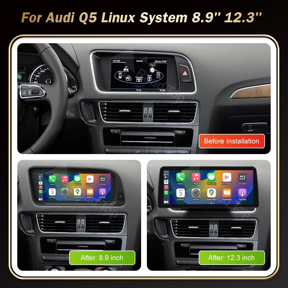 12.3' RoadTop Wireless CarPlay Multimedia Linux Screen Android Auto For Audi Q5 2009-2017 Airplay Autolink Function - Shopifynow