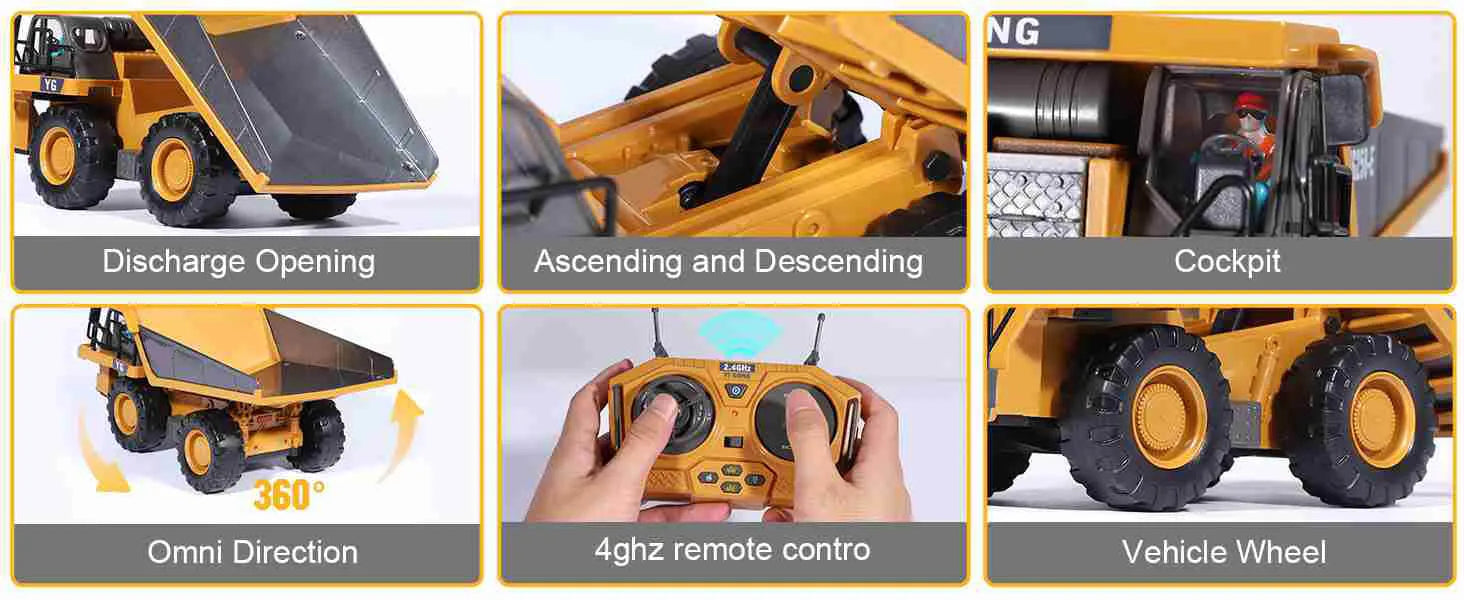 9 Channel Dump Truck Toy Yellow Double Battery Remote Control Dump Truck with Light Sound for Present Shopifynow