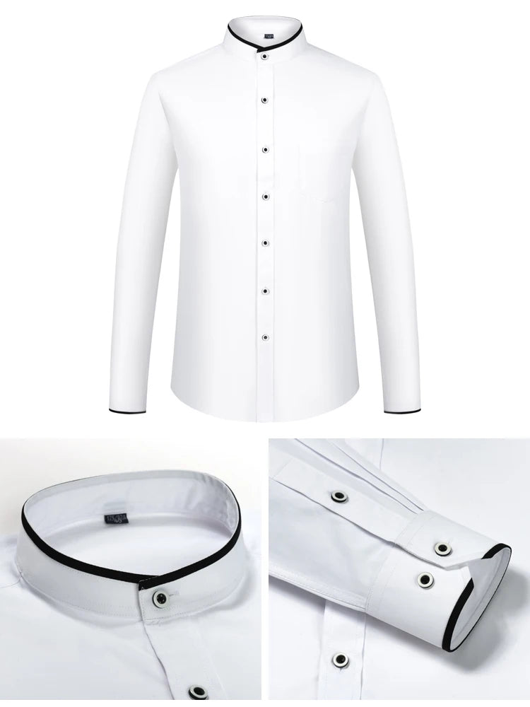 Men's Banded Collar Dress Shirts with Pocket Long Sleeve Mandarin Collar Versatile Shirt Solid Shirt For Business Activities Shopifynow