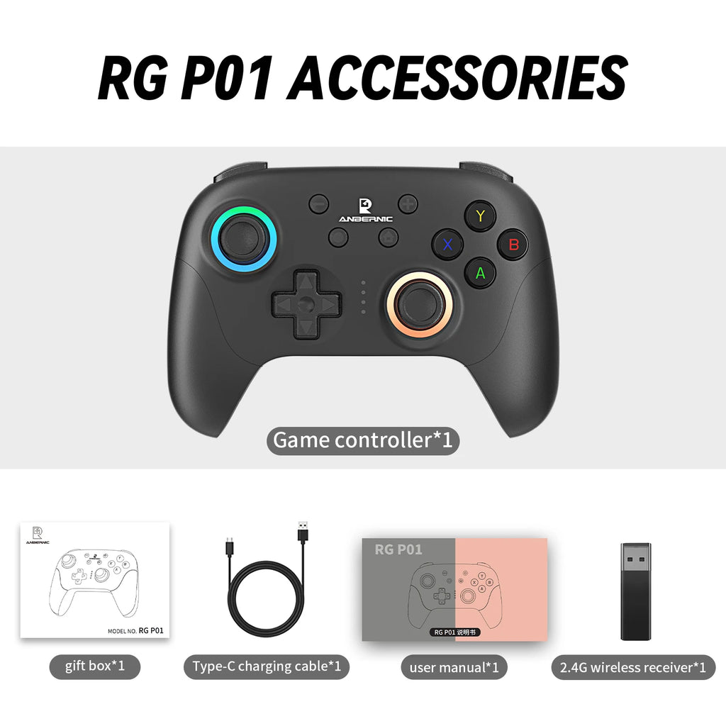 ANBERNIC RG P01 Retro Games Controller Wired/Wireless Bluetooth RGB Hall Effect Joystick XBOX Gamepad for PC Android IOS Steam Shopifynow