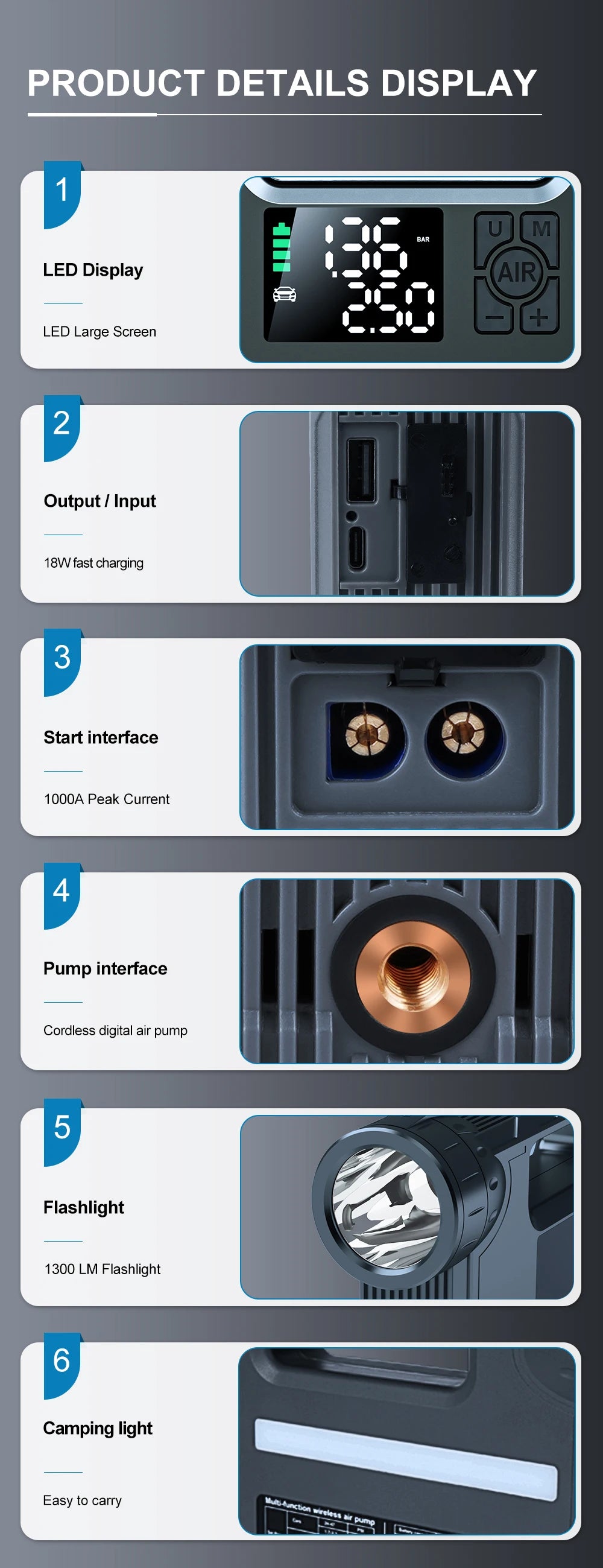 5 in 1 Car Jump Starter with air Compressor Portable Flashlight Starting Device Power Bank Battery Automotive Booster start - Shopifynow