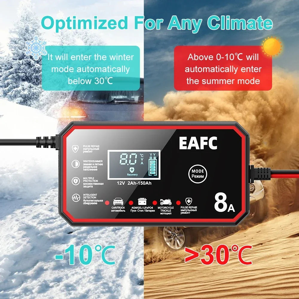 12V 8A Smart Car Battery Charger Automatic Start Fast Charger Pulse Repair Motorcycle Truck Battery Charger GEL Lead Acid Shopifynow