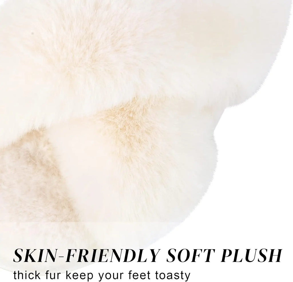 Women's Fuzzy Memory Foam Slippers Comfy Cross Band House Shoes Open Toe Indoor Gifts for Ladies Shopifynow