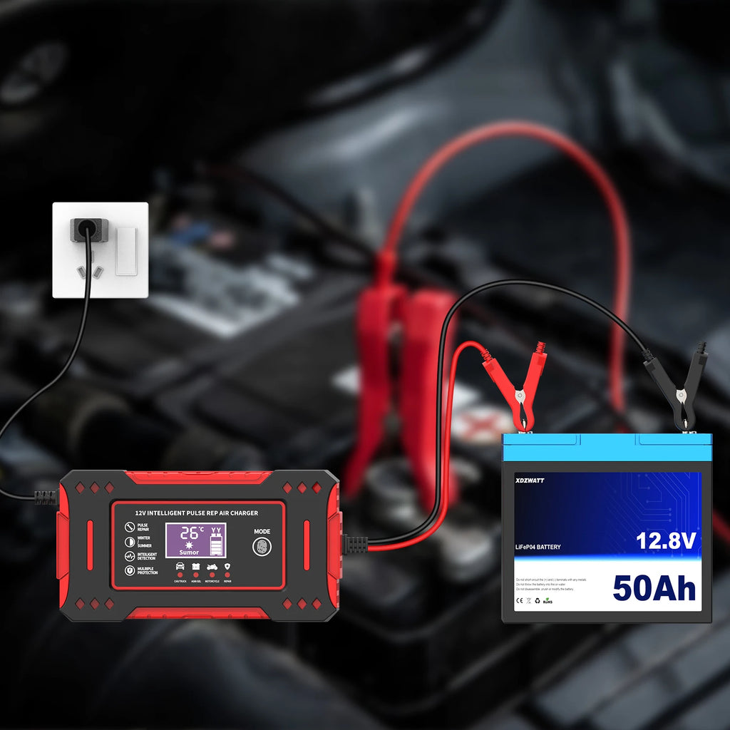 6A 12V Repair LCD Display Intelligent Car Battery Charger Car and Motorcycle Battery Charging Unit Lead-Acid Battery