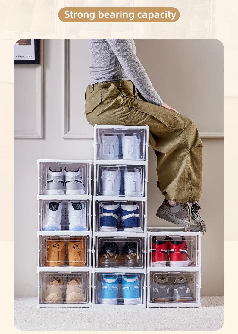6 Layers Shoes Box Foldable Transparent Sneaker Shoe Storage Organizers Box Stackable Dustproof High-top Cabinet Shoe Rack Shelf - Shopifynow
