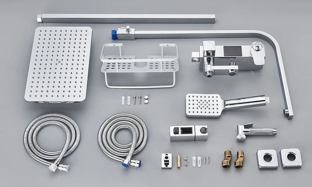 Black Digital Display Thermostatic Shower Faucet Bathroom Thermostatic 4 ways Rainfall Shower Mixer Tap,Shelf and Bidet Faucets - Shopifynow