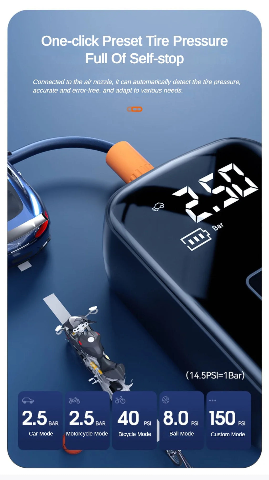 EAFC Portable Tire Inflator Car Tire Inflator Tire Inflator Pump With Digital Display Electric Inflator Mini Bicycle Air Pump