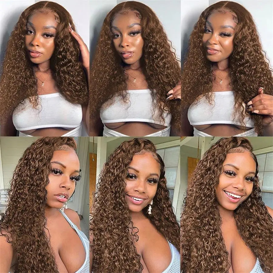 Chocolate Brown Curly Lace Front Human Hair Wigs 13x4 13x6 Brazilian Deep Wave Transparent HD Lace Frontal Wig 4x4 Glueless Wigs Shopifynow