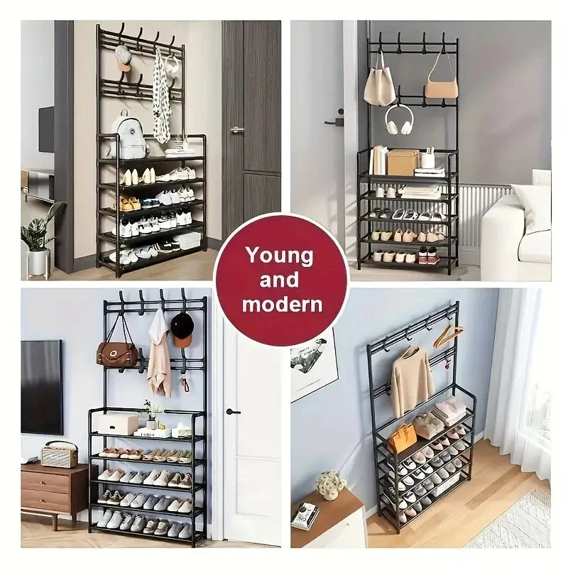 A clothes hanger and shoe rack at the entrance, used for storing shoes, clothes, jackets, hats, bags, umbrellas in the hallway Shopifynow