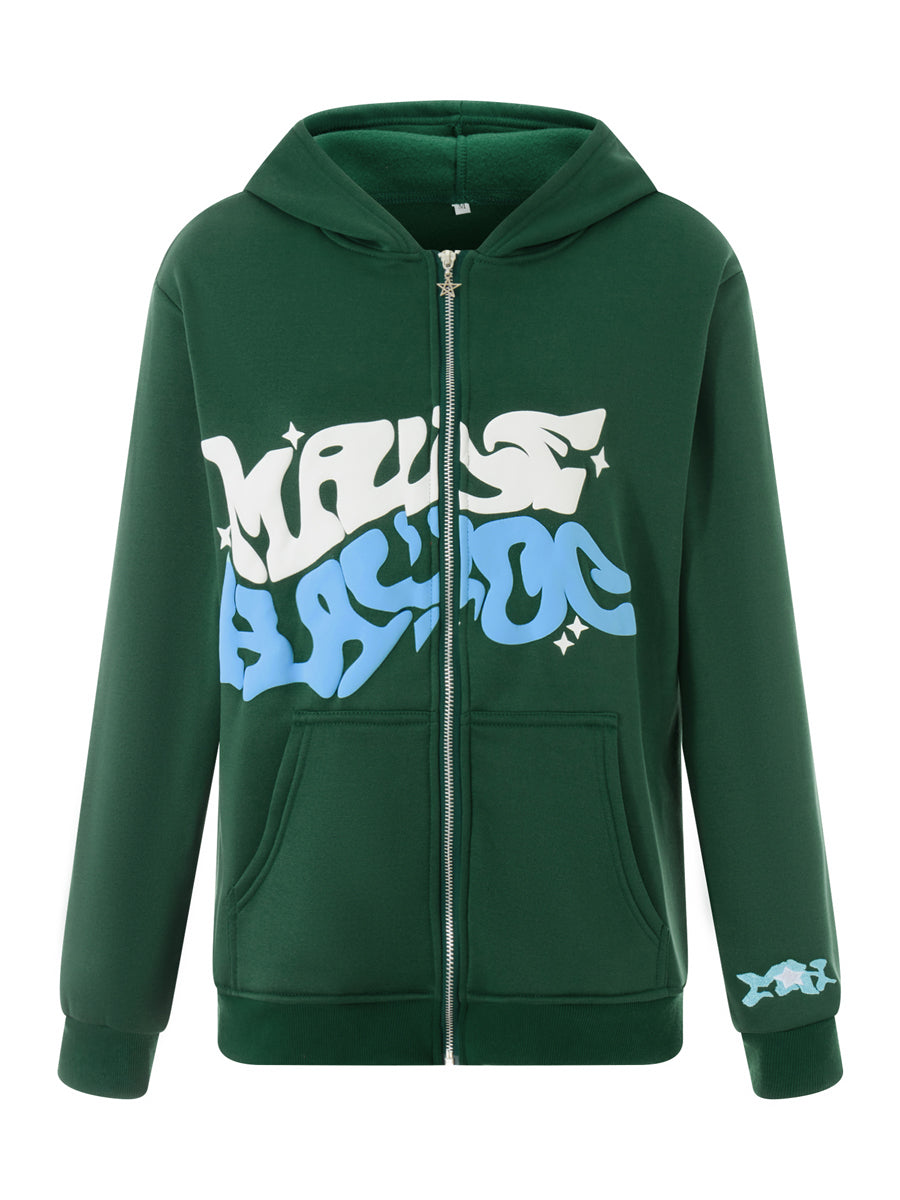 Men Women Hoodie Long Sleeve Letters Print Zipper Closure Sweatshirt Jacket with Pockets Shopifynow