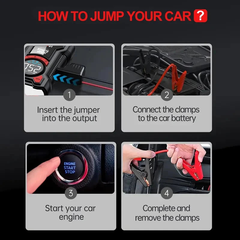 5-in-1 Multifunctional Air Pump Jump Starter with Air Compressor 3000A Peak/150PSI Battery Jump Starter Digital Tire Inflator Shopifynow