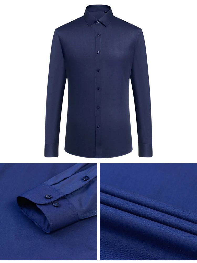 Men's Old Money Style Sleek Stretch Dress Shirt Regular Fit Solid Wrinkle-Free Long Sleeve Casual Business Button-up Shirts Shopifynow