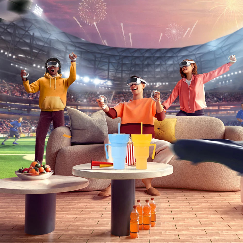 1000ml 2 In 1 Portable Snack Bowl Drink Cup Leak-Proof with Straw Stadium Tumbler Water Bottle Splash Proof for Cinema Travel Shopifynow