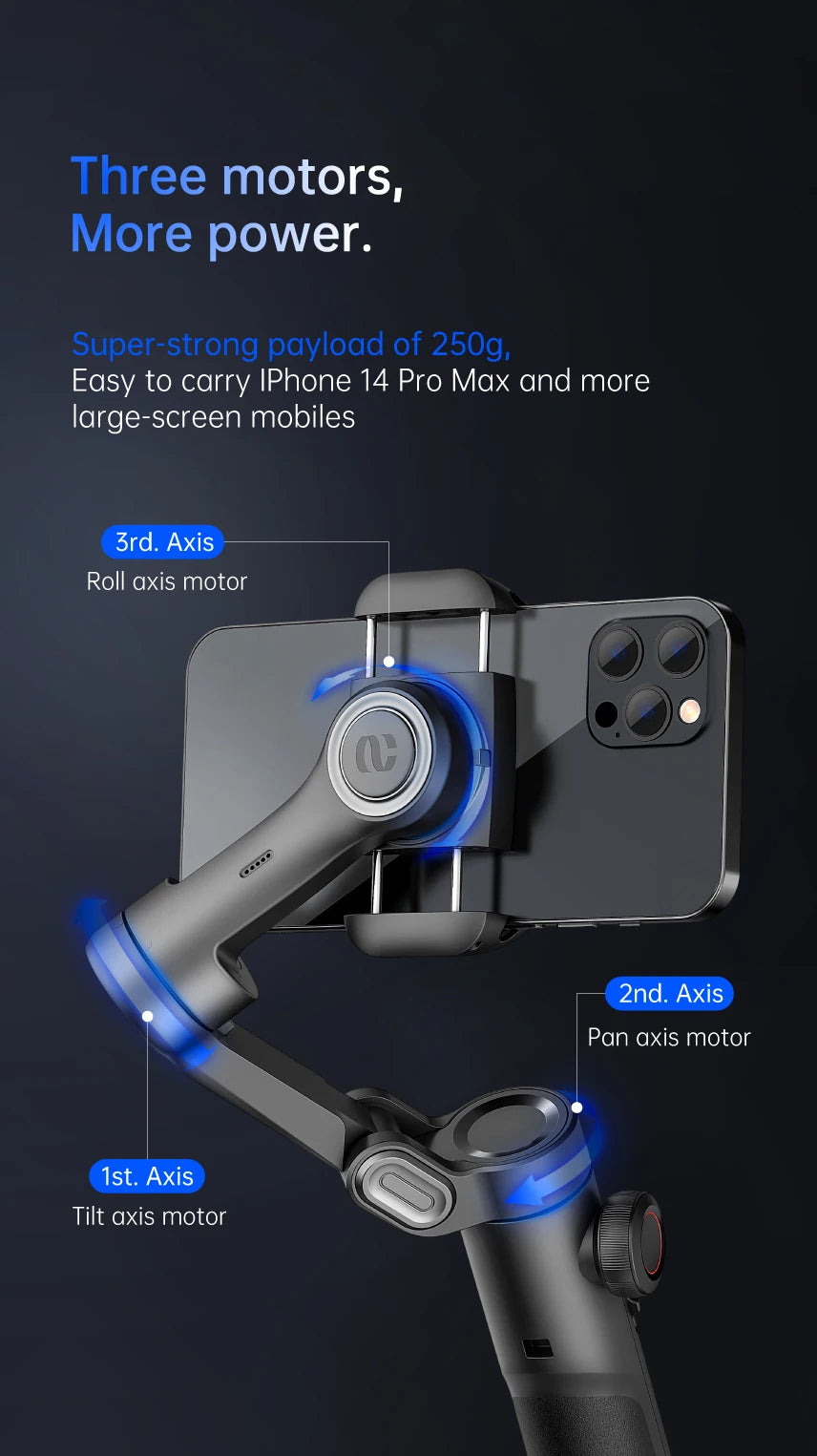 AOCHUAN 3-Axis Handheld Gimbal Stabilizer SmartXE for Smartphone for iPhone Android AI Face Tracking TikTok Vlog - Shopifynow