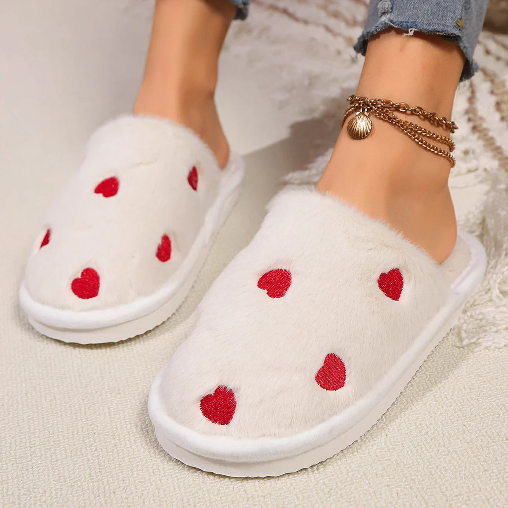 High Quality Women Heart Fleece Slippers Winter Home Fur Fuzzy Memory Foam Shoes Female Indoor Sweet Slides Cozy Cute Footwear Shopifynow