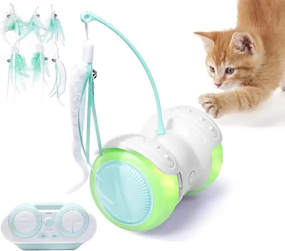 Interactive Cat Toy Car - Remote Control Cat Toys Catnip Feathers & LED Lights, Auto/Moving Chase Cats Toy to Keep Bored Cats Ac