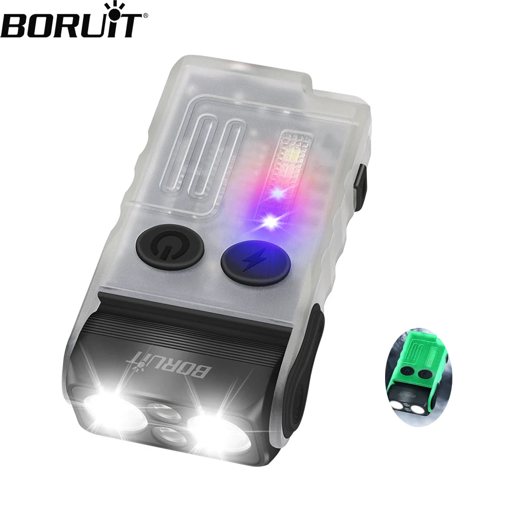 BORUiT V20 Keychain EDC LED Flashlight Head Swivels Type-C Rechargeable Magnet Torch Buzzer Work Light with Clip Magnet Lantern Shopifynow