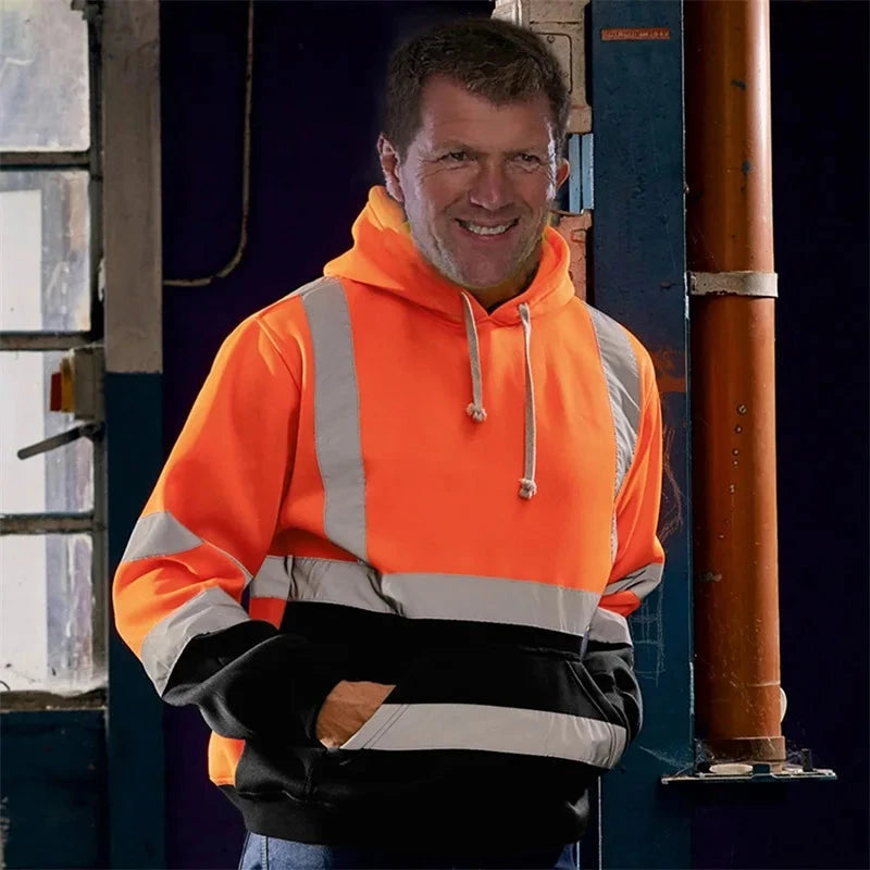 Men s Winter Reflective Hoodie Sweatshirts Long Sleeve Geometric Pattern Casual High Visibility Tops with Side Zipper Shopifynow