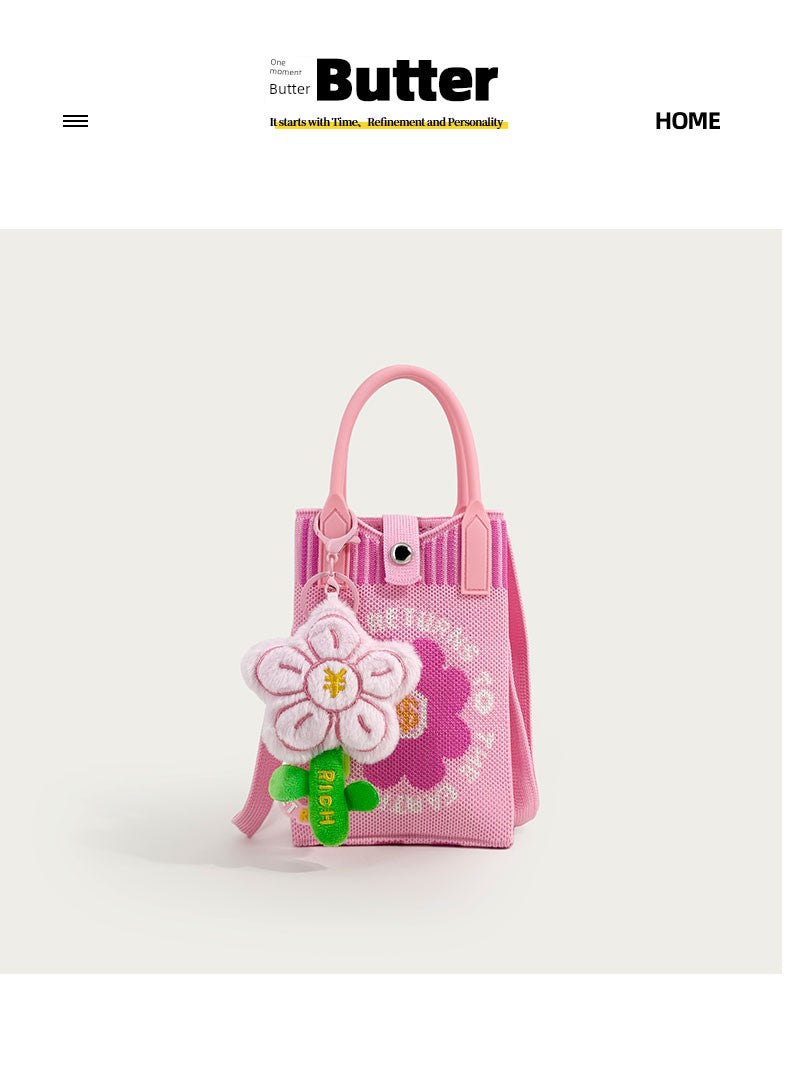Butter Korean Style New Arrival Florals Cute Knitted Bag Versatile Handheld Mini Shoulder Adjustable Messenger Bag Coin Purse Shopifynow