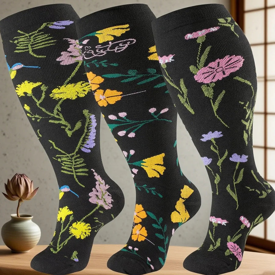 3 Pairs Extra Wide Plus Size Compression Socks for Women and Women Mid-Calf Sports Socks for Running, Cycling, and Travel Shopifynow