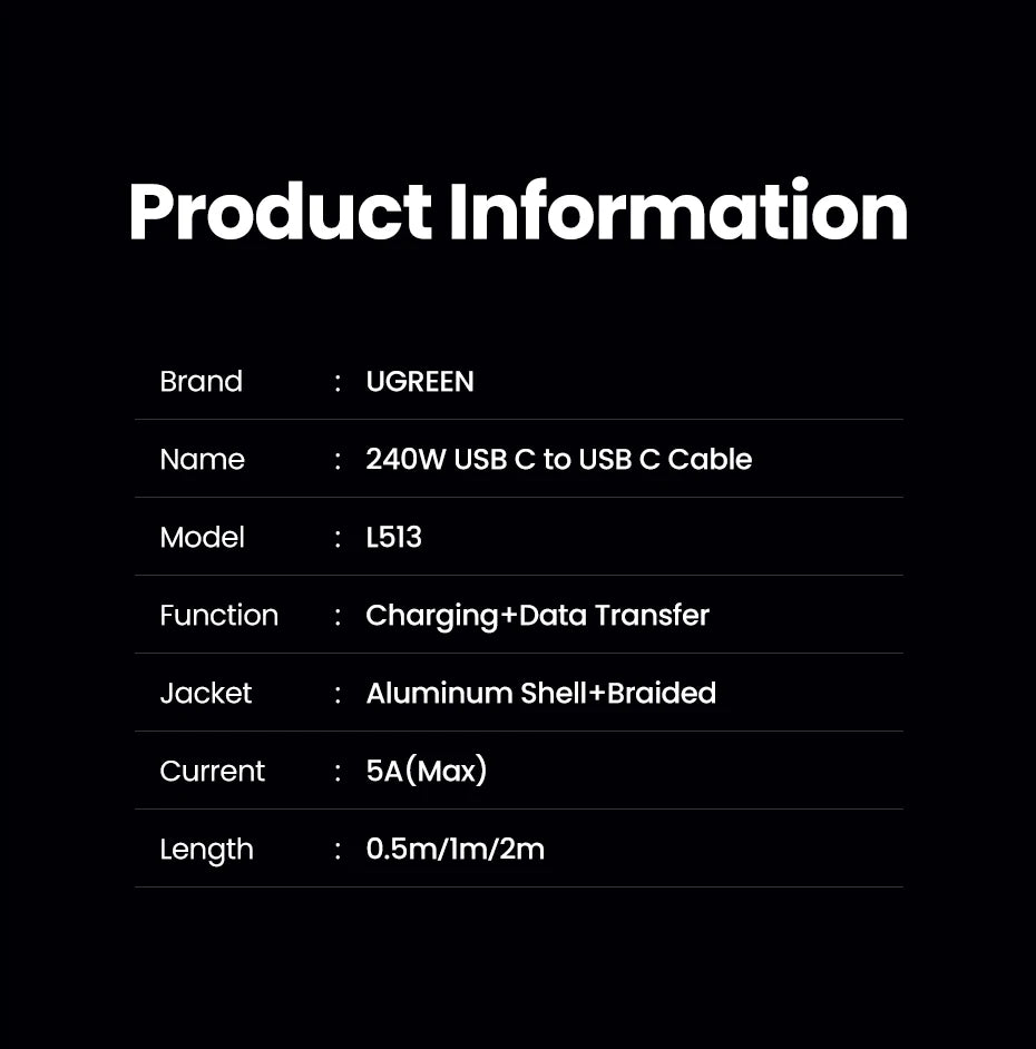 UGREEN PD 240W USB C to USB C Cable PD3.1 Fast Charge for MacBook Laptop iPhone 17 16 iPad Samsung S25 S24 5A PD Charging Cable - Shopifynow