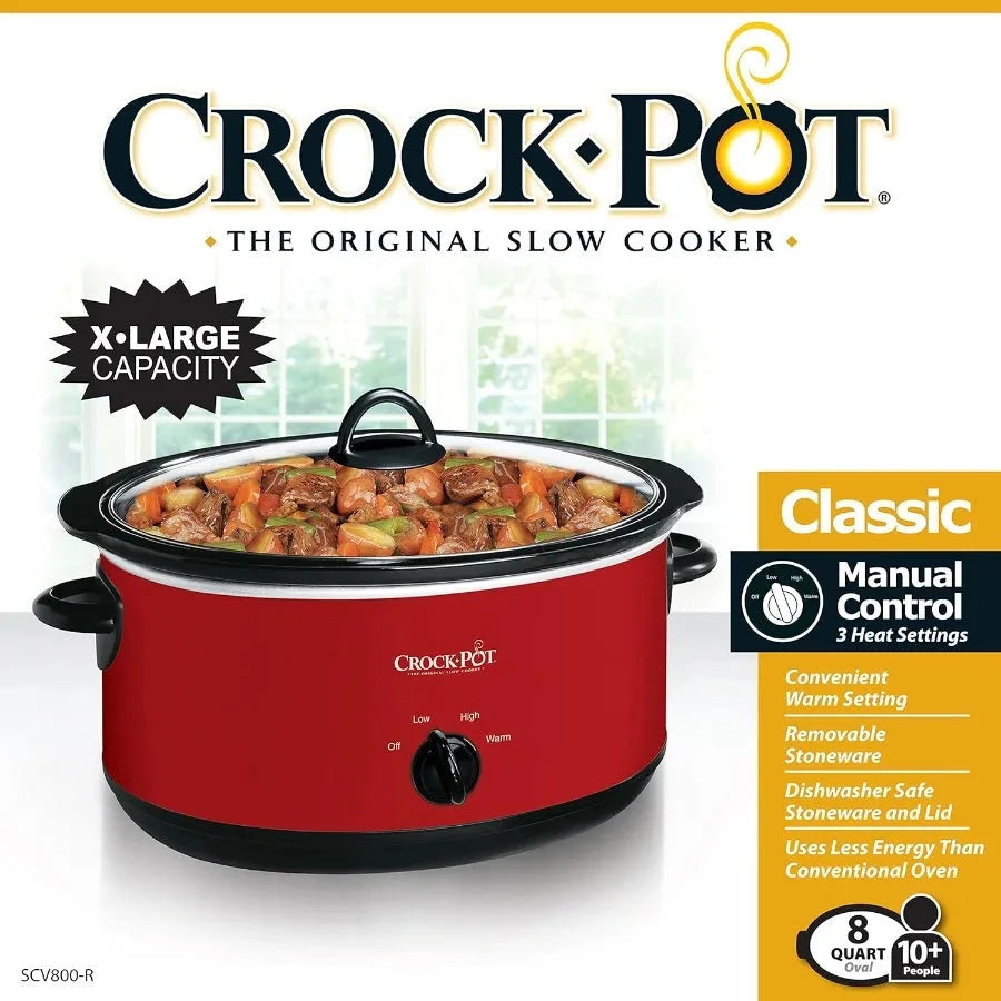 8 Quart Red Express Crock Slow Cooker for Large Family Meals and Outdoor Cooking Events Ideal for Extended Cooking Sessions wit Shopifynow